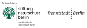 Förderhinweis mit Logos der „Stiftung Naturschutz Berlin“ aus Mitteln der „Trenntstadt Berlin“