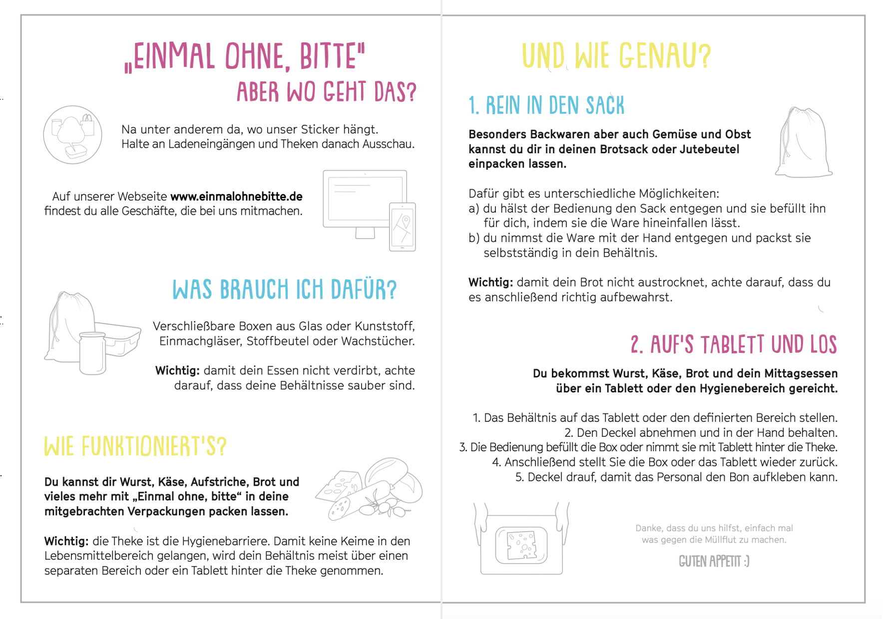 Infoflyer mit dem Titel: „Einmal ohne, bitte – aber wo geht das?“