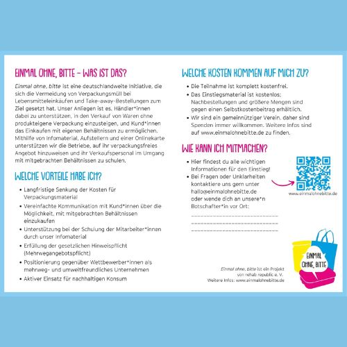 Vorschaubild des Infoblatts für interessierte Geschäfte von „Einmal ohne, bitte“