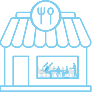 Umriss eines größeren Gastronomiebetriebs in Blau