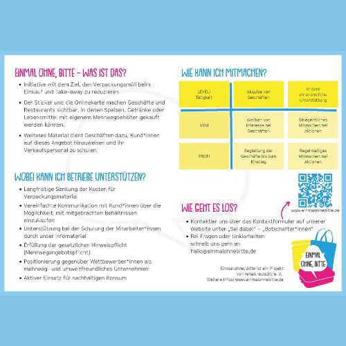 Vorschaubild des Infoblatts für interessierte Botschafter*innen von „Einmal ohne, bitte“