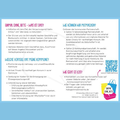 Vorschaubild des Infoblatts für interessierte Kommunen von „Einmal ohne, bitte“