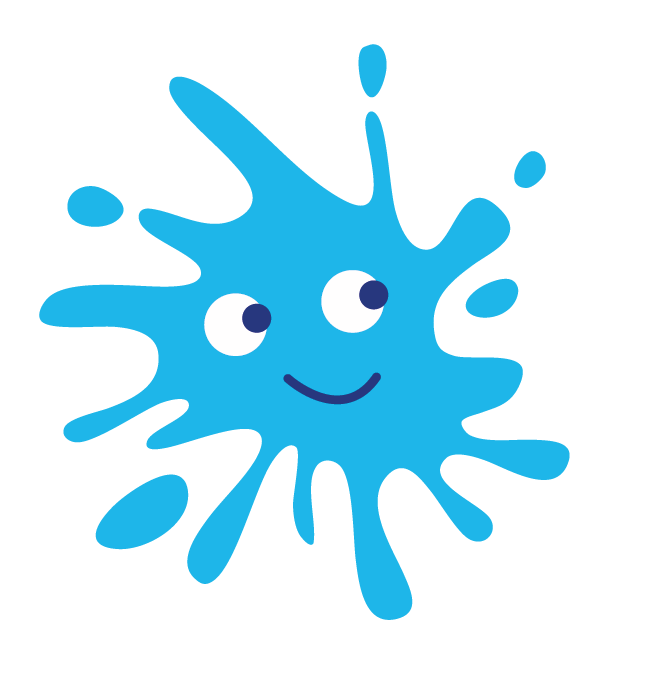 Blauer Klecks mit lächelndem Gesicht