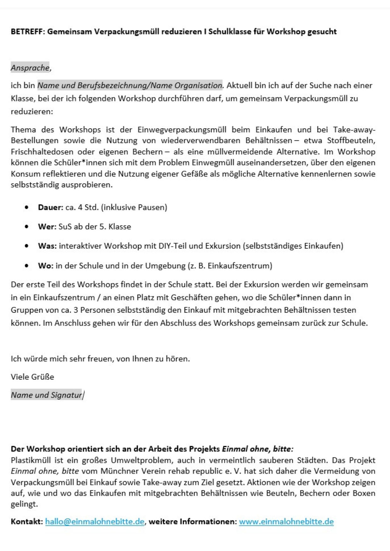 Vorschaubild der E-Mail-Vorlage zur Ansprache von Schulen