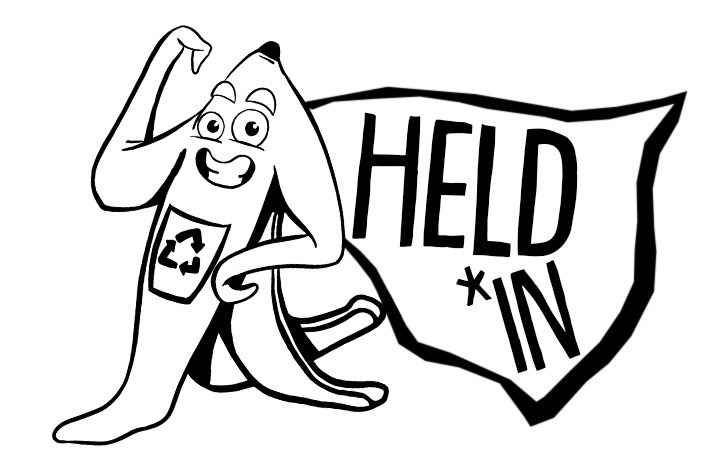 Illustration einer grinsenden Bananenschale mit Superhelden-Umhang