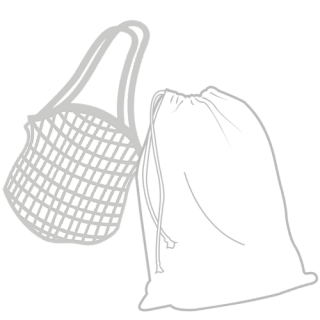 Illustration eines Einkaufsnetzes und eines Stoffbeutels in Grau